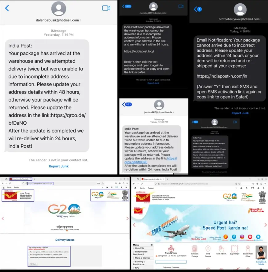 Malicious text messages received by users – One of the fake India Post domains used in the scam (Credit: FortiGuard Labs)